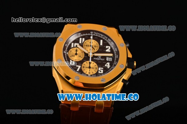 Audemars Piaget Royal Oak Offshore Chronograph Arnold Schwarzenegger Swiss Valjoux 7750 Automatic Yellow Gold Case with Brown Dial and White Arabic Numeral Markers - Click Image to Close